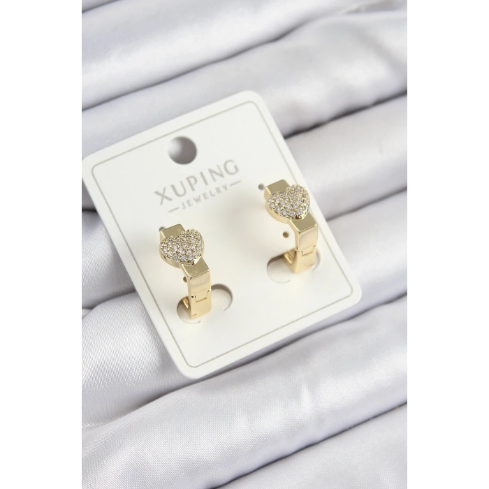 BFS Xuping Zirkon Taşlı Kalp Model Gold Renk Kadın Küpe