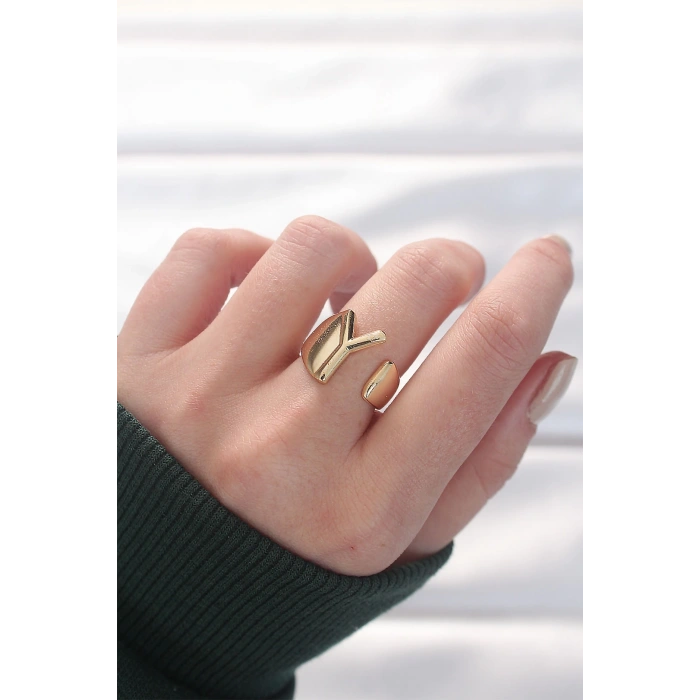 BFS Y Harfli Altın Renk Ayarlanabilir Yüzük