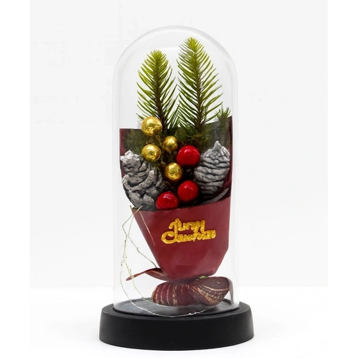 BFS Yılbaşı Temalı Işıklı  Dekoratif Cam Fanus Alk5081