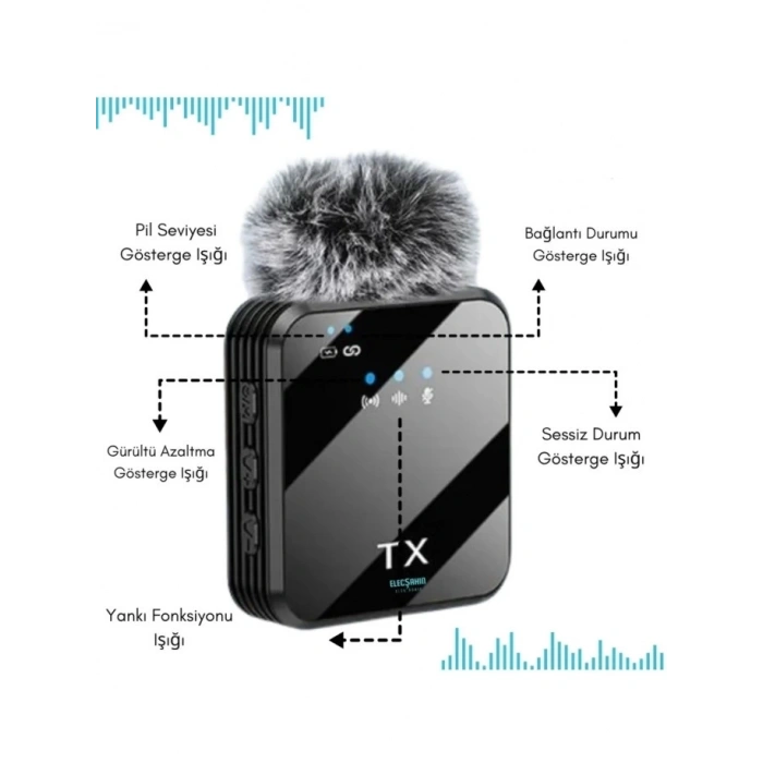 BFS Yüksek Kalite Profesyonel 3 In 1 Kablosuz Taşınabilir Yaka Mikrofonu Tüylü