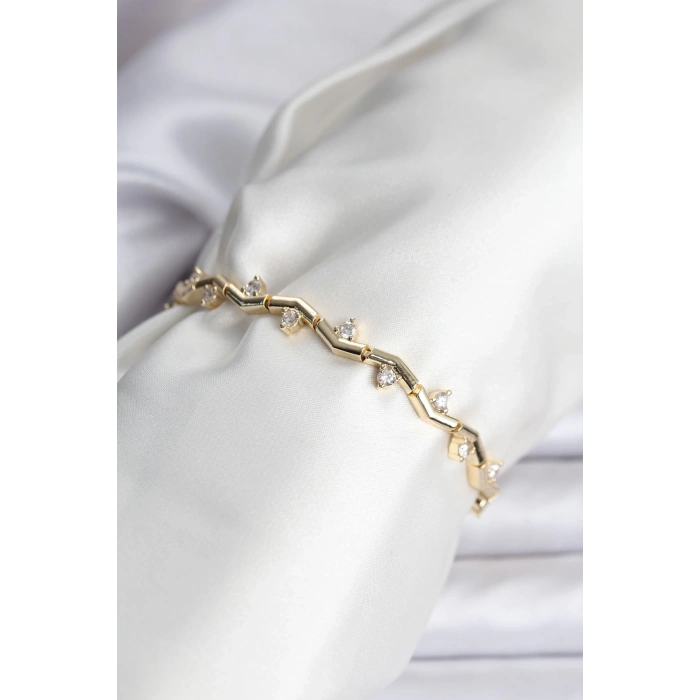 BFS Zikzak Model Pirinç Gold Renk Bileklik