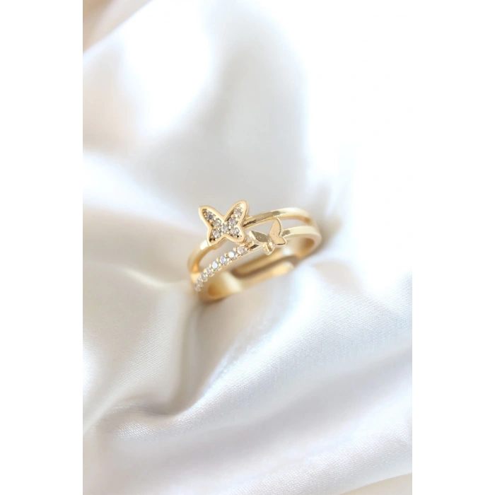 BFS Zirkon Taşlı Altın Kaplama Kelebek Kadın Yüzük