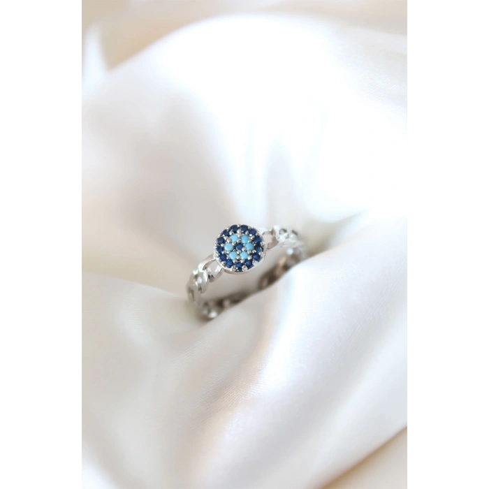 BFS Zirkon Taşlı Nazarlı Gümüş Kaplama Kadın Yüzük