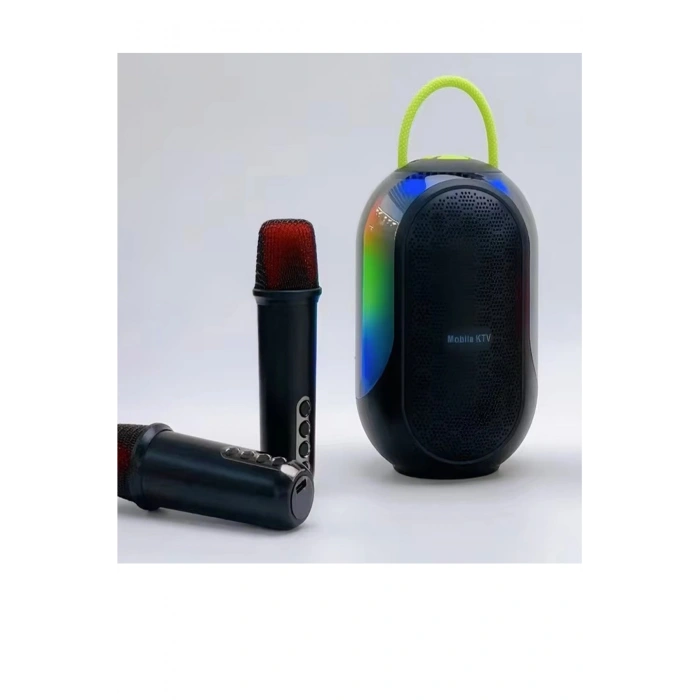 Bluetooth Çift Mikrofonlu Kablosuz Karaoke Rgb Işıklı Yüksek Sesli Müzik 4 Ses Degıstırme