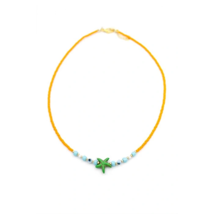 Boncuk Deniz Yıldzı Kolye - Turuncu