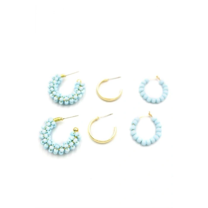 Boncuklu Küpe Seti - Turkuaz