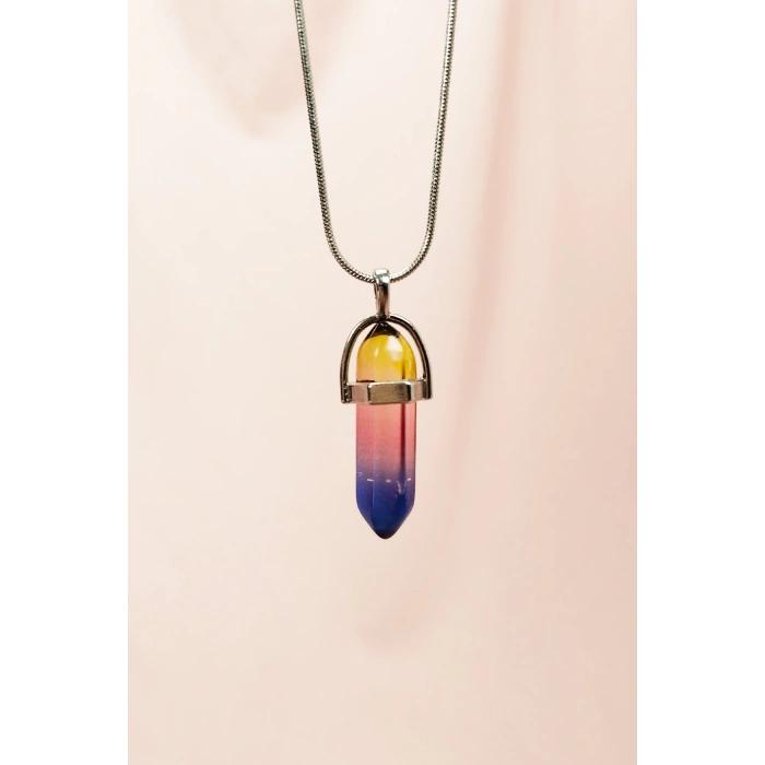 Çakra Doğal Taşı Zincirli El Yapımı Tasarımlı Kolye Uç: 3,5 cm Zincir: 20 cm Kutulu