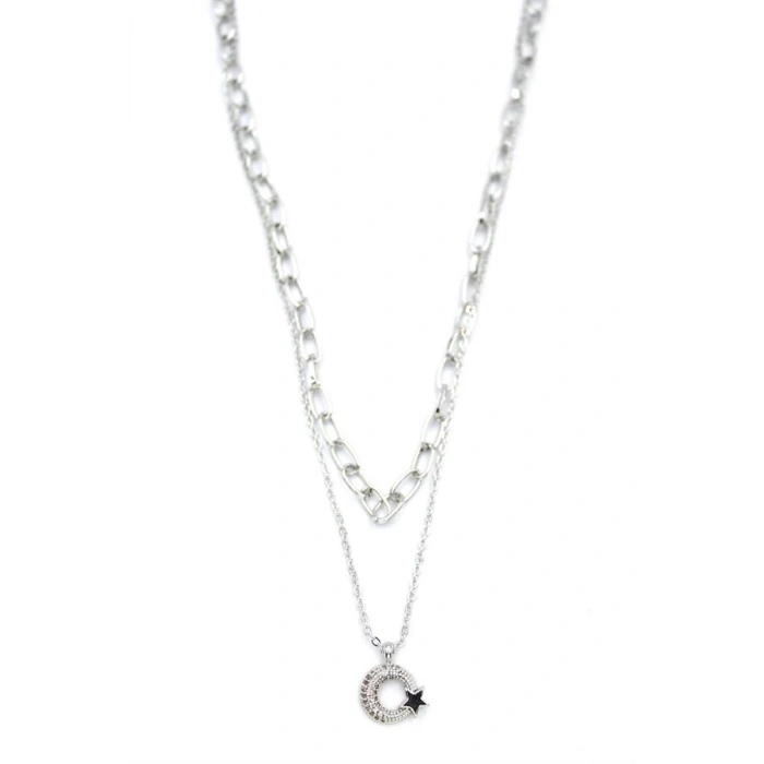 Çoklu Ay Yıldız Kolye - Gümüş
