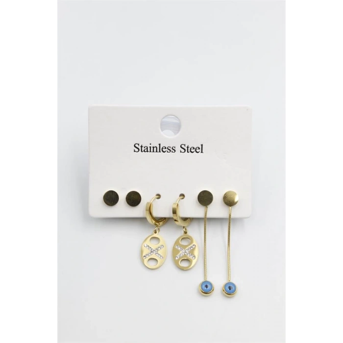 Çoklu Nazar Küpe - Altın