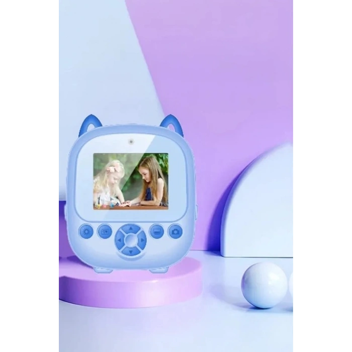 Dijital Video Fotoğraf App Destekli Çocuk Kamerası Termal Resim Kağıt Baskılı Yazıcı Mavi