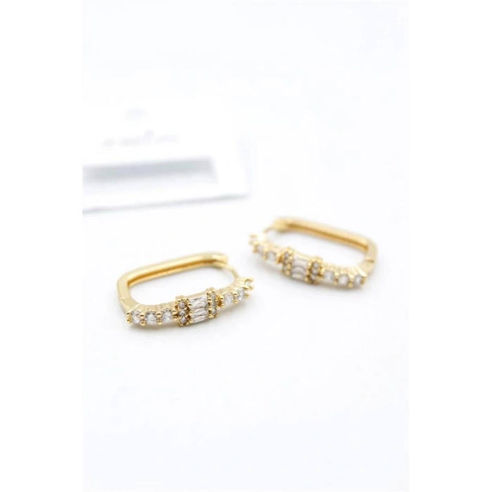 Dikdörgen Taşlı Küpe - Altın