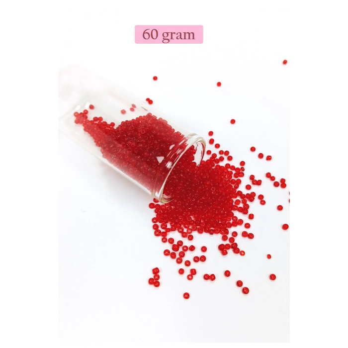 Dökme Cam Kum Boncuk (11/0) 2 mm - 60 Gram -  Şeffaf Kırmızı - BNC056