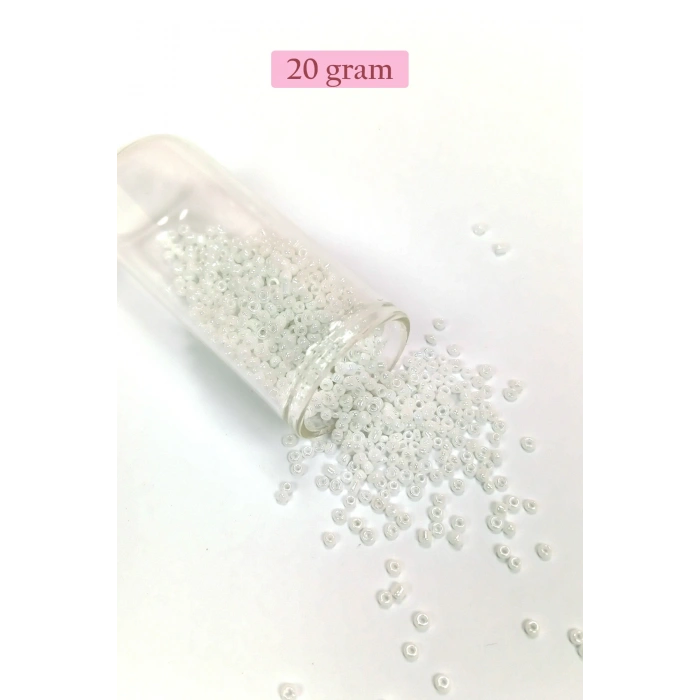 Dökme Cam Kum Boncuk (8/0) 3 mm - 20 Gram - Parlak Beyaz - BNC153