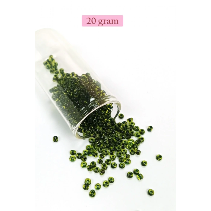 Dökme Cam Kum Boncuk (8/0) 3 mm - 20 Gram - Şeffaf Yeşil Siyah - BNC179