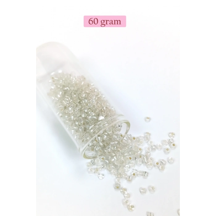 Dökme Cam Kum Boncuk (8/0) 3 mm - 60 Gram - Şeffaf Gümüş - BNC201