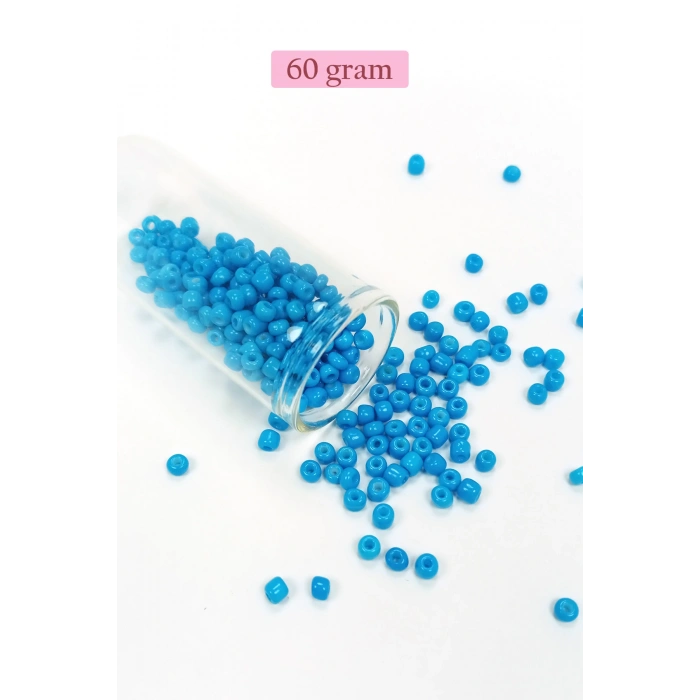 Dökme Cam Kum Boncuk Büyük Boy (6/0) 4 mm - 60 Gram - Açık Mavi - BNC142