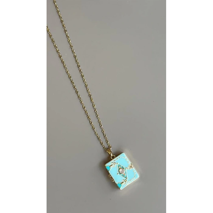 Etnik Desen Kapaklı Kolye - Mavi