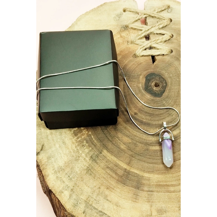 Florid Doğal Taşı Zincirli El Yapımı Tasarımlı Kolye Uç: 3,5 cm Zincir: 20 cm Kutulu