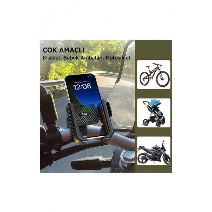 Gidon Bağlantılı Bisiklet Motosiklet İçin Esnek Abs 4-7.8″ İnç Telefon Tutucu 360° Dönebilen Tasarım