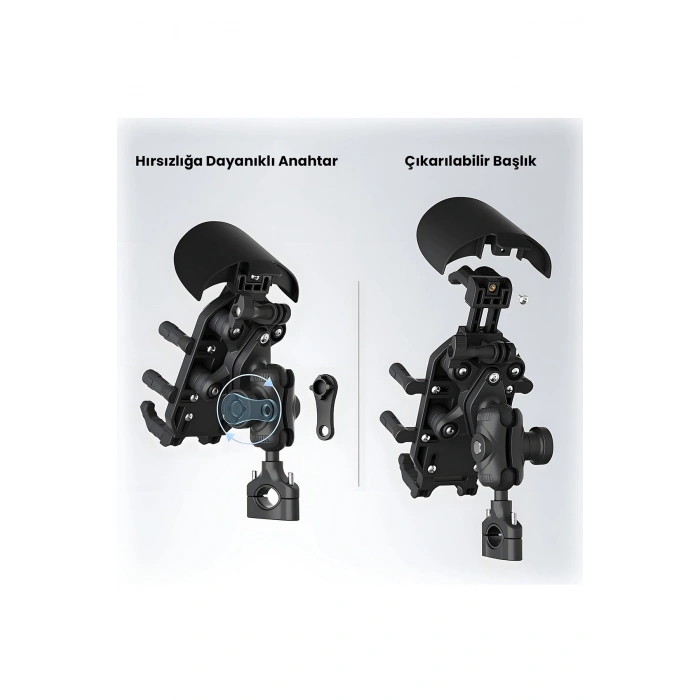 Gidon Bağlantılı Güneş Ve Yağmur Korumalı 360° Derece Ayarlanabilir Motosiklet Bisiklet Telefon Tutucu