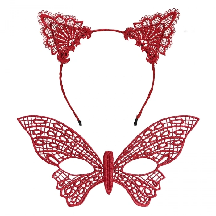 Gösterişli Kırmızı Dantel Maske Ve Taç Seti 7 No – Masquerade Ve Davetler İçin