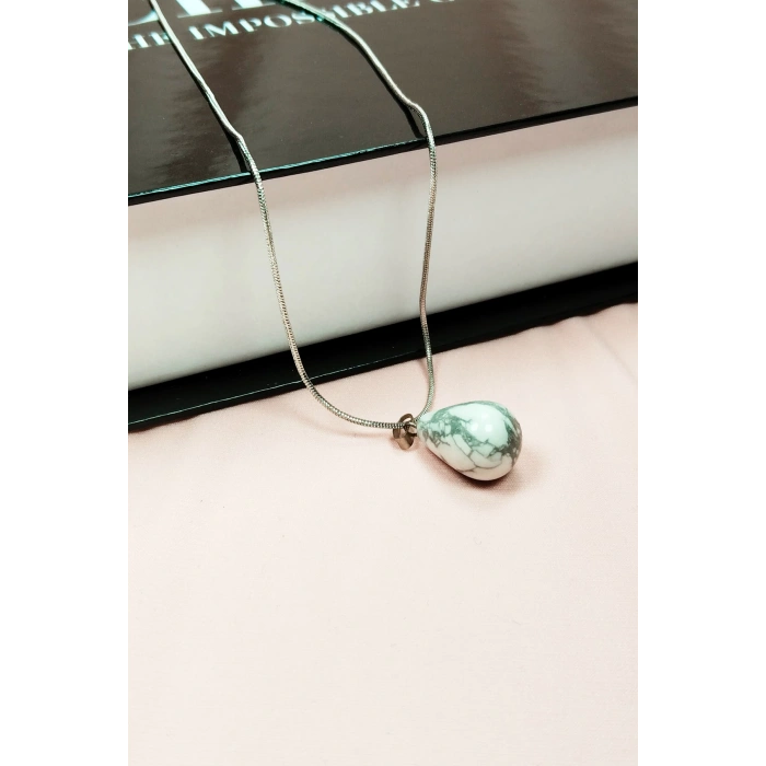 Havlit Doğal Taşı Zincirli El Yapımı Kolye Uç: 2 cm Zincir: 20 cm Kutulu