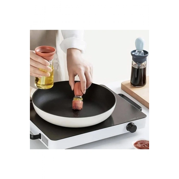 Hazneli Silikon Yağ Sos Ve Yumurta Fırçası Yağ Fırçası Yağlık Silikon Fırçalı Yağdanlık Royaleks-İND687