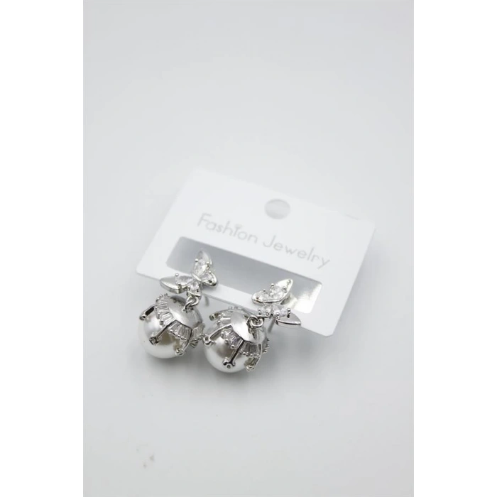 İnci Kelebek Küpe - Gümüş