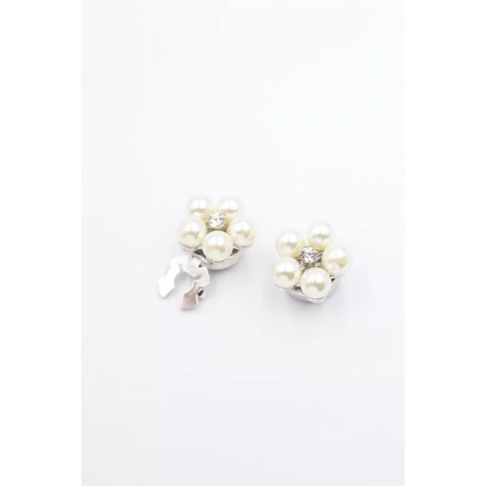 İncili Düğme Broşu - Gümüş