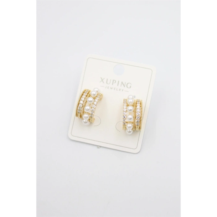 İncili Halka Küpe - Altın