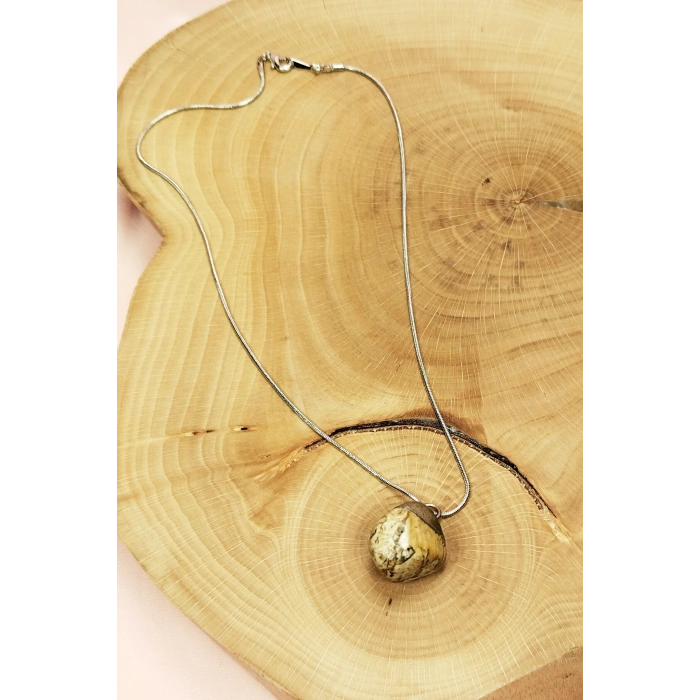 Jasper Doğal Taşı Zincirli El Yapımı Kolye Uç: 2 cm Zincir: 20 cm Kutulu