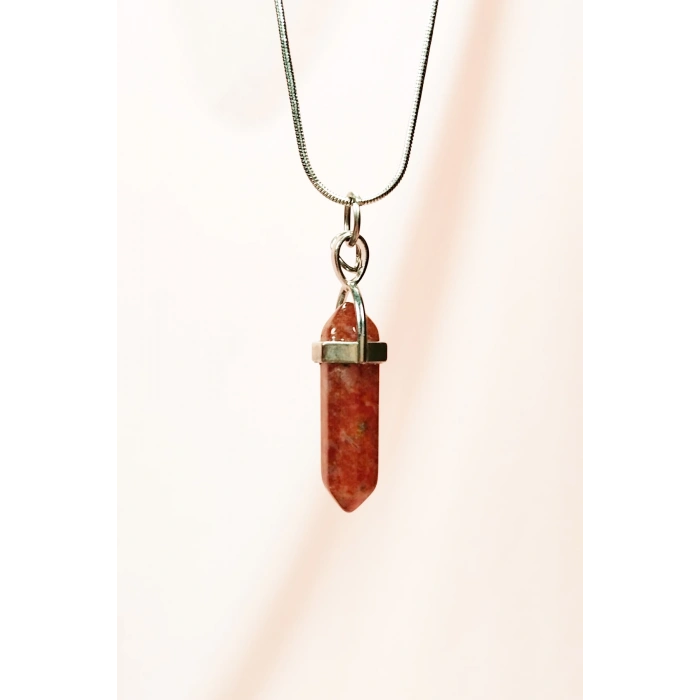 Jasper Doğal Taşı Zincirli El Yapımı Tasarımlı Kolye Uç: 3,5 cm Zincir: 20 cm Kutulu