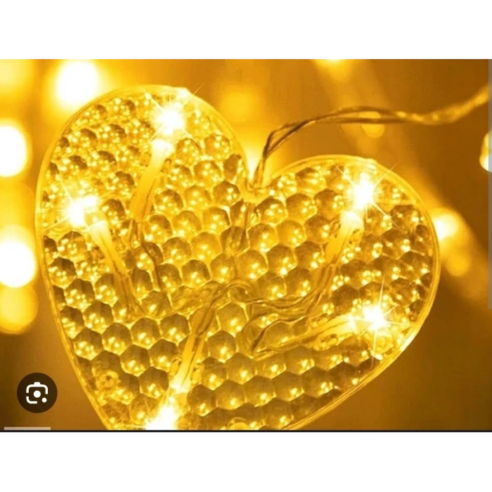 Kalp Perde Led 3m 6 Sıra 12 Adet Kalp Led Işık Gün Işığı
