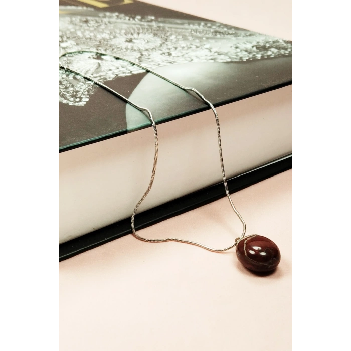 Kantaşı Doğal Taşı Zincirli El Yapımı Kolye Uç: 2 cm Zincir: 20 cm Kutulu