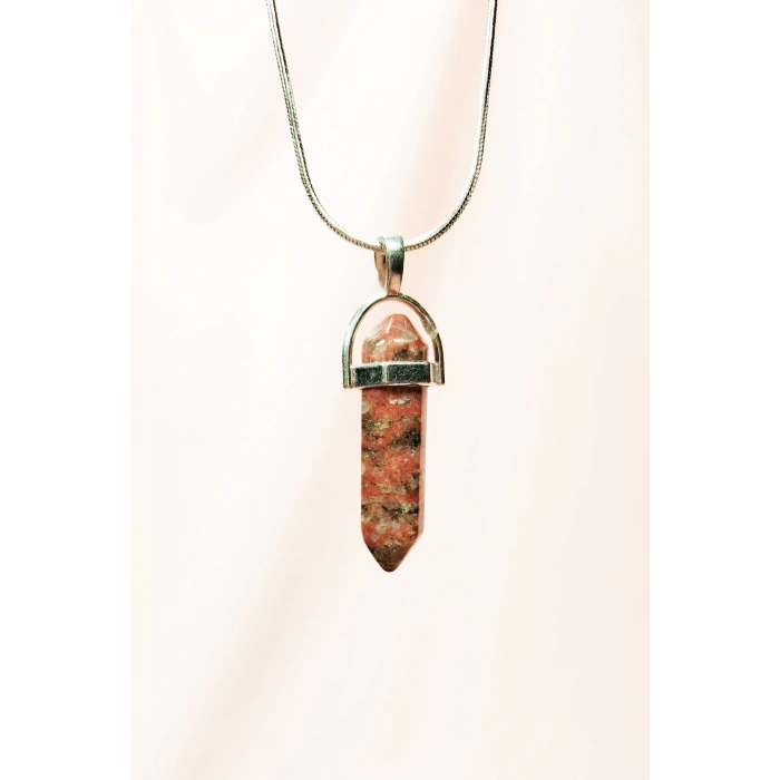 Kantaşı Doğal Taşı Zincirli El Yapımı Tasarımlı Kolye Uç: 3,5 cm Zincir: 20 cm Kutulu