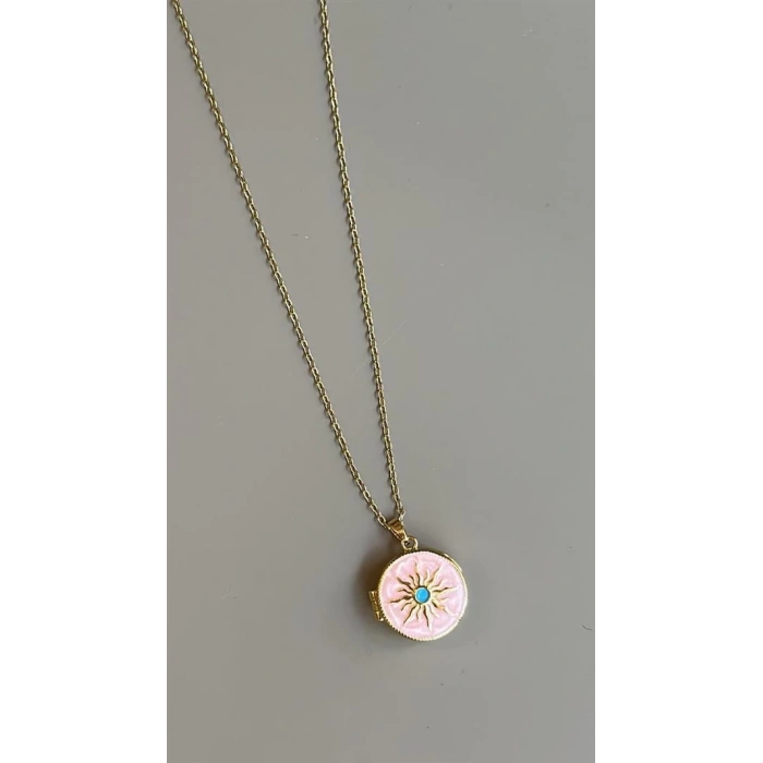 Kapaklı Güneş Kolye - Pembe