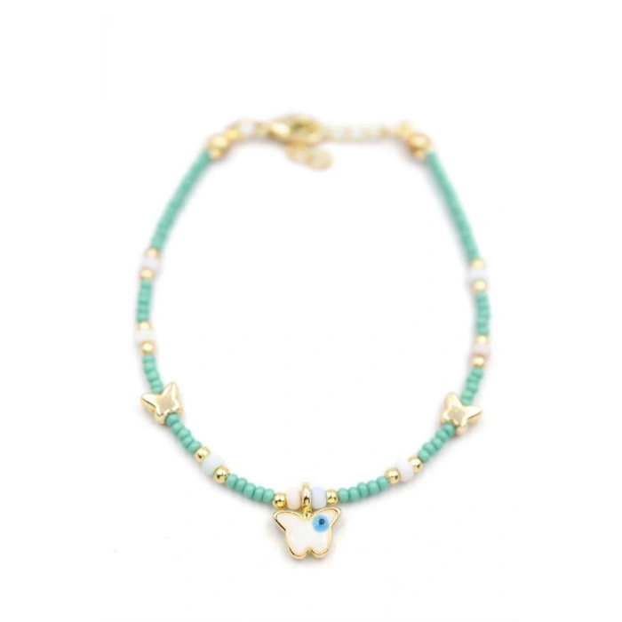 Kelebek Boncuk Bileklik - Açık Yeşil