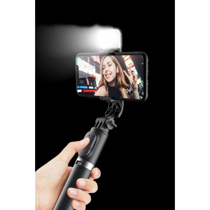 Kendiliğinden Işıklı Masaüstü Tripod Olabilen Telefon Tutuculu Kablosuz Kumandalı Selfie Çubuğu