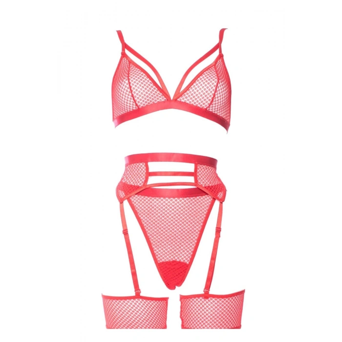 Kırmızı Fantezi File Jartiyer Takım - 1036