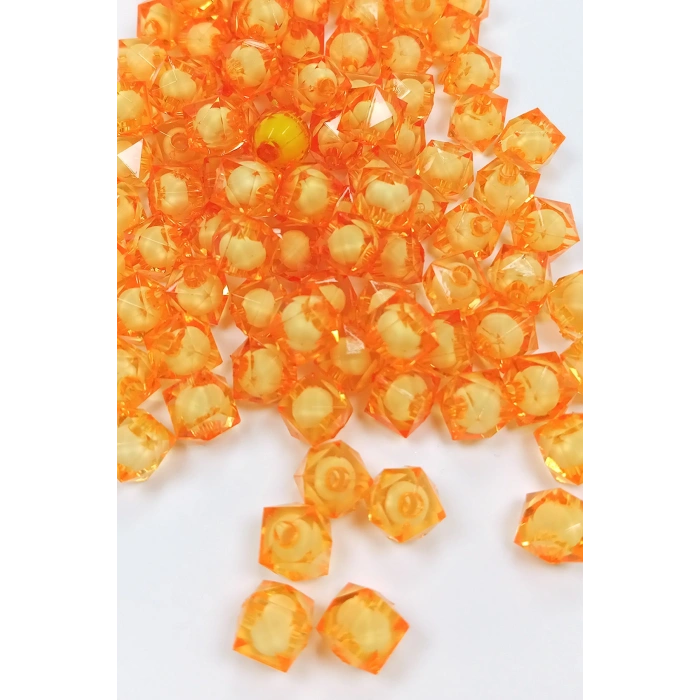 Küp Boncuk İçten Boncuklu Bileklik Çanta Boncuğu 10 mm 50 gr Turuncu - BNC452