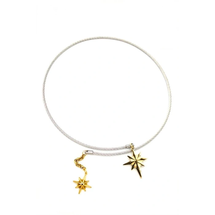 Kutup Yıldızı Tasma Kolye - Gümüş