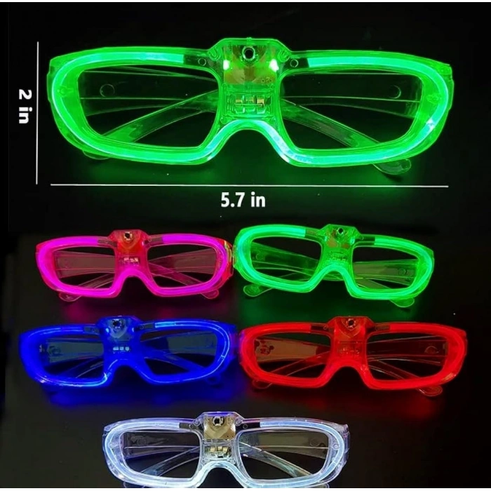 Led Işıklı Glow Pilli Parti Gözlüğü - Glow Efektli 6 Adet 5 Renk