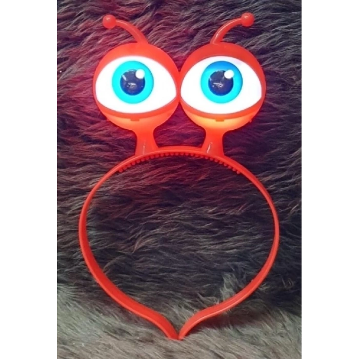 Led Işıklı  Pilli 3 Farklı Modda Yanan Uzaylı Göz Parti Tacı Kırmızı Renk 18x12 Cm