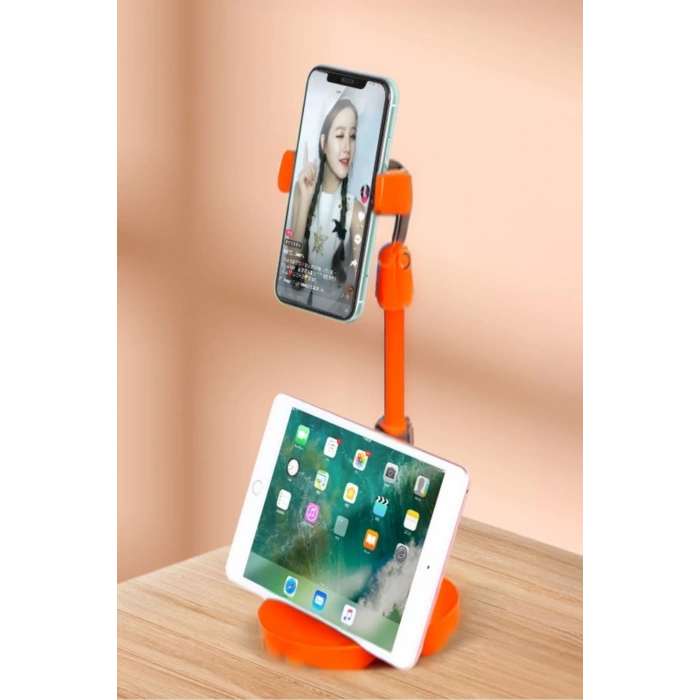 Masa Üstü Tablet ve Telefon Tutucu Plastik Aparat Turuncu Telefon Standı