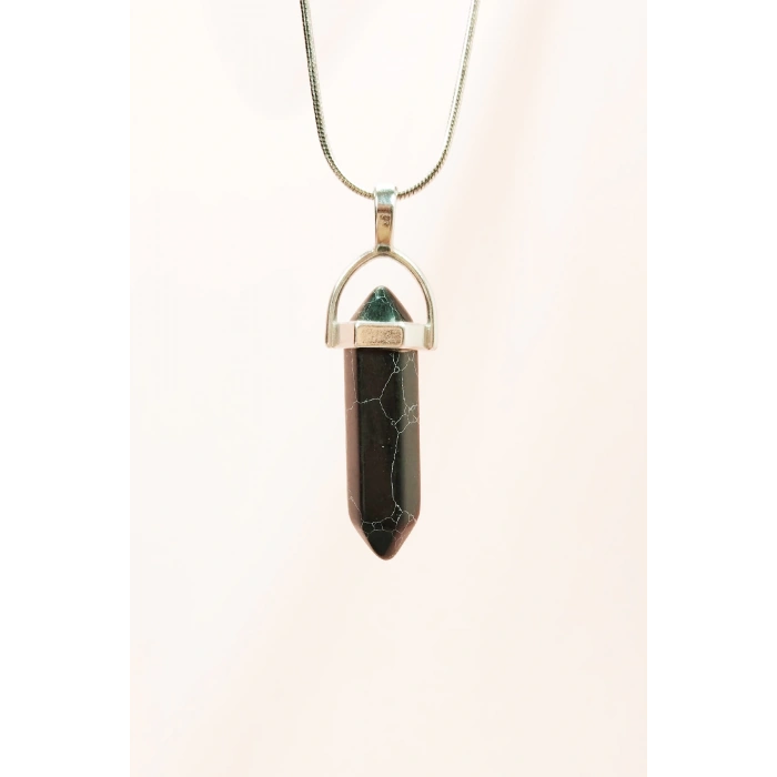 Mat Oniks Doğal Taşı Zincirli El Yapımı Tasarımlı Kolye Uç: 3,5 cm Zincir: 20 cm Kutulu