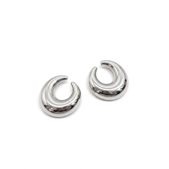 Metal Hilal Küpe - Gümüş