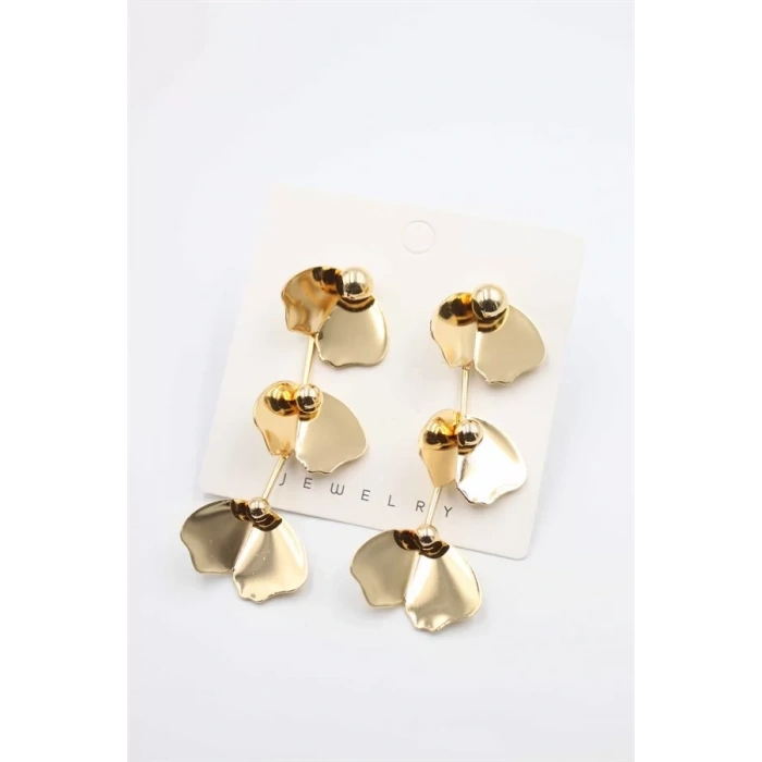 Metal Yaprak Küpe - Altın