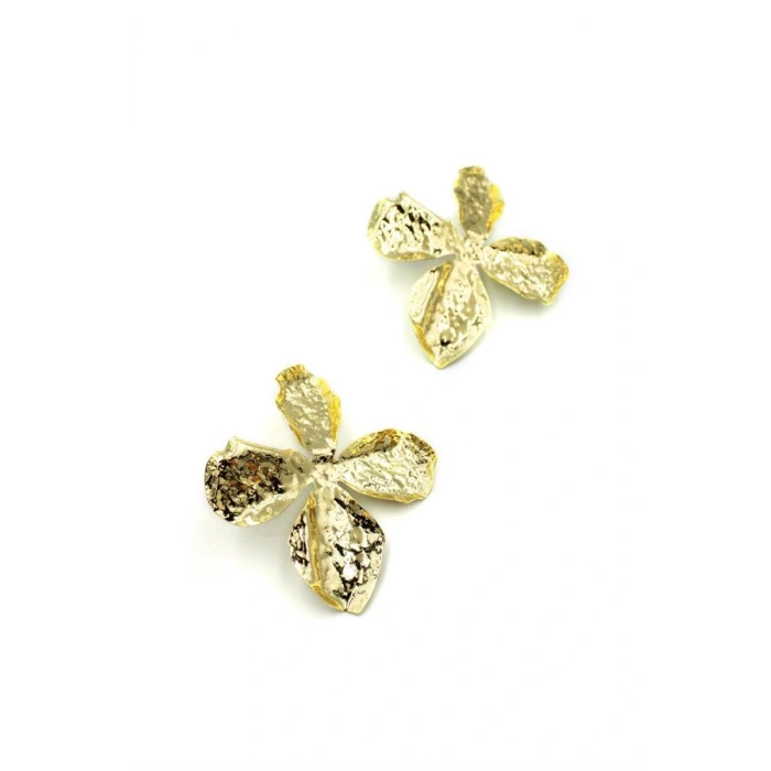 Metal Yaprak Küpe - Altın