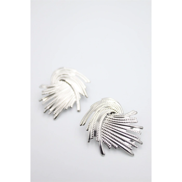 Metal Yaprak Küpe - Gümüş