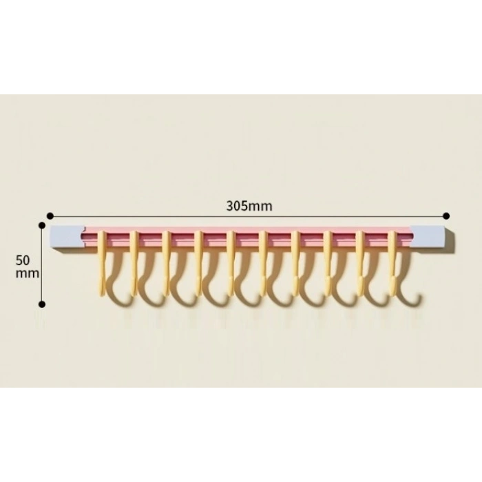 Mey İthalat® 10 Kancalı Raylı Mutfak ve Banyo Düzenleyici Askı 30 cm